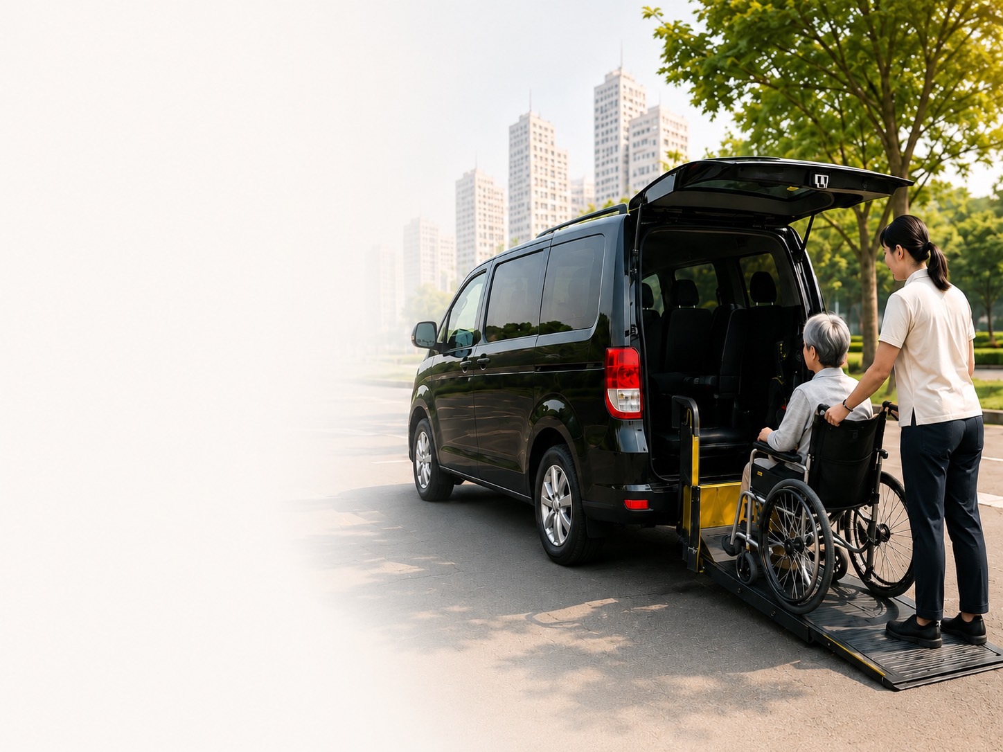 長照接送人員協助長輩上車